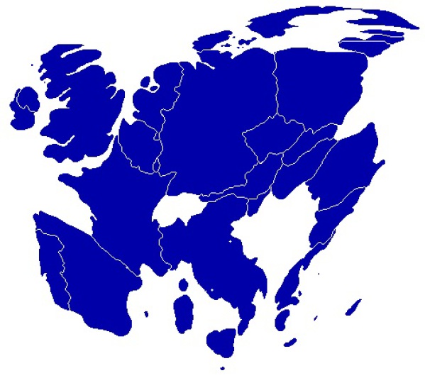 Cartogramme de surface représentant la répartition de la population dans les états membres de l'UE (Mars 2008)